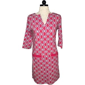 NWOT Vera Fishbaugh Geometric Pink Shift Dress Size XL